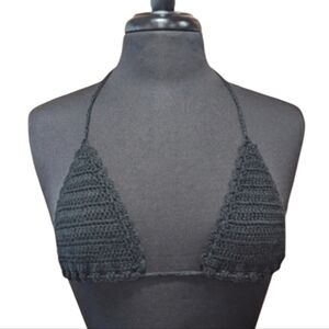 Festival Hot & Delicious OS Black Crochet Triangle Bikini Top Hippie Retro Knit
